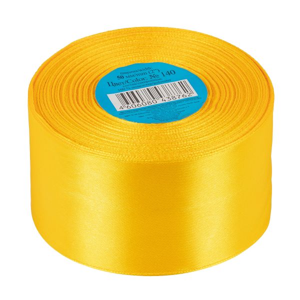 Лента атласная 1-сторонняя 50.0 мм / 33±2 метра, 140 т.желтый, Gamma