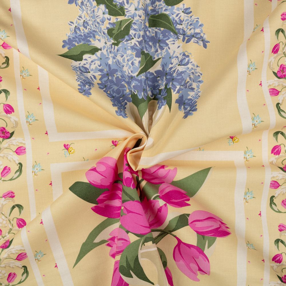 Ткань для пэчворка Peppy Весенний этюд, рулон 112 см / 5 метров, ВЭ-01 Панель желтый, Peppy