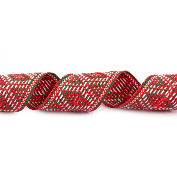 Лента (тесьма) жаккардовая 30.0 мм / 25±1 метров, Орнамент для северных народов, рис 9854 №2 красн/бел/зеленый, Gamma C3881