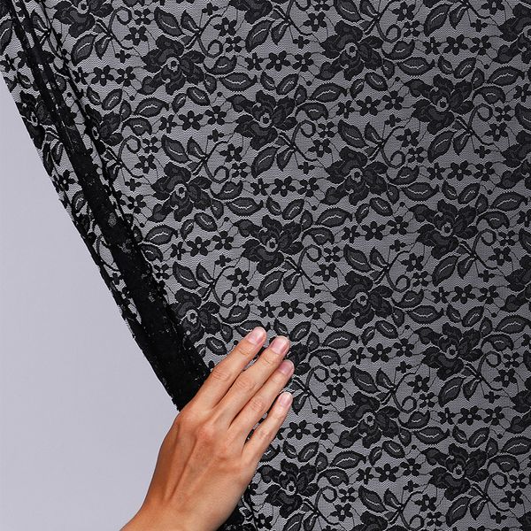 Ткань кружевная (гипюр стрейч) 90 г/м², 150 см / 45 метров, TBY.M0064 цв.черный