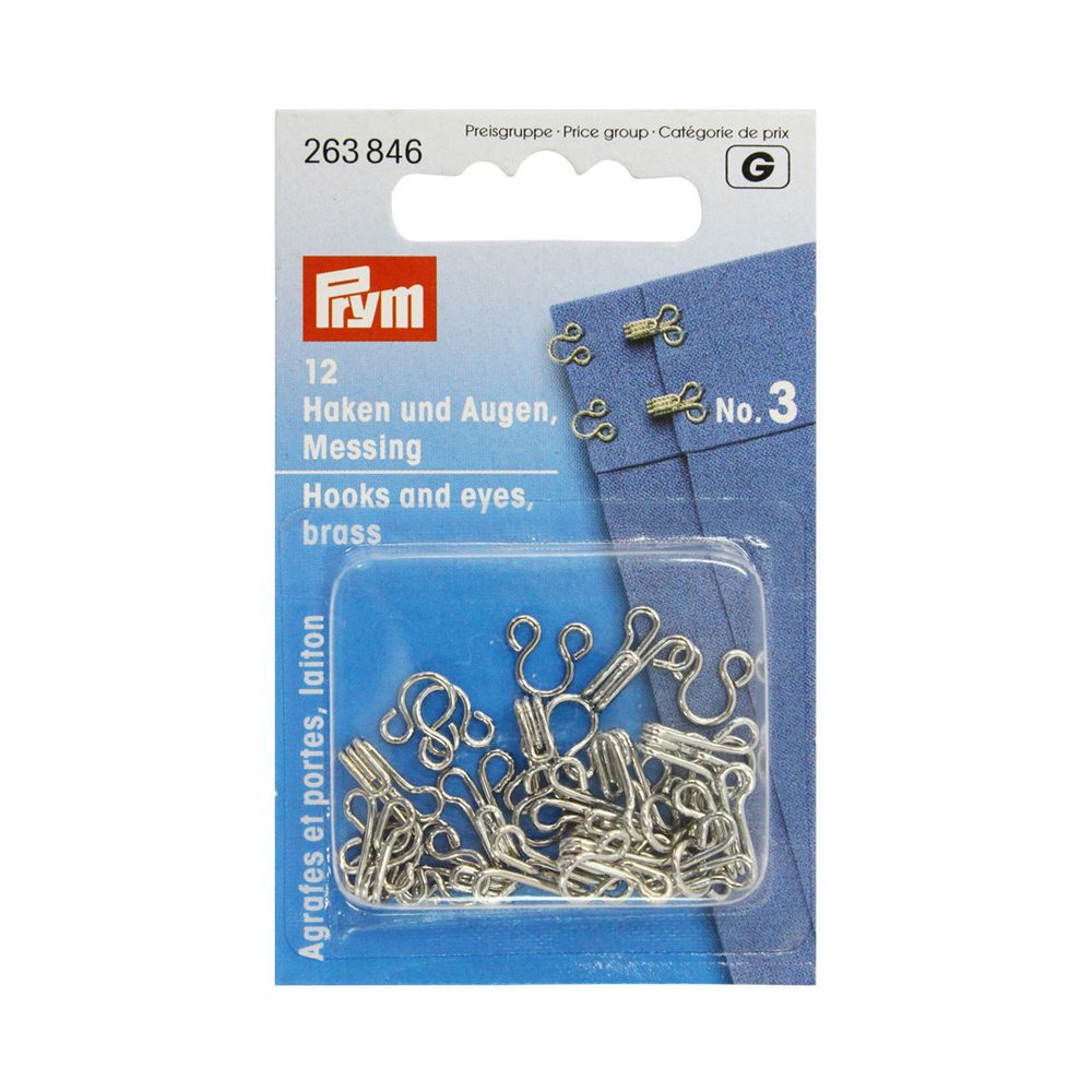 Крючки пришивные 19 мм, латунь 3 серебристый цв, Prym