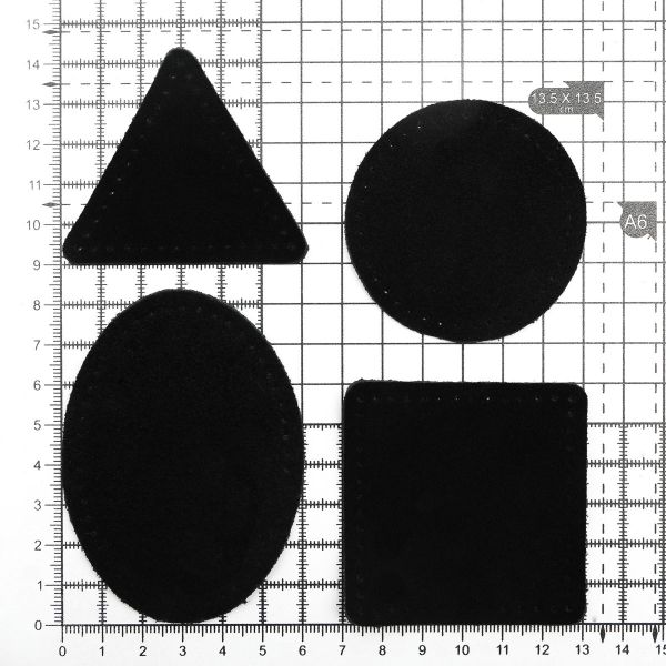 Набор заплаток пришивных из замши, круг, квадрат, треугольник, овал 6см, с перфорацией, 4 шт (20 черный), 59723