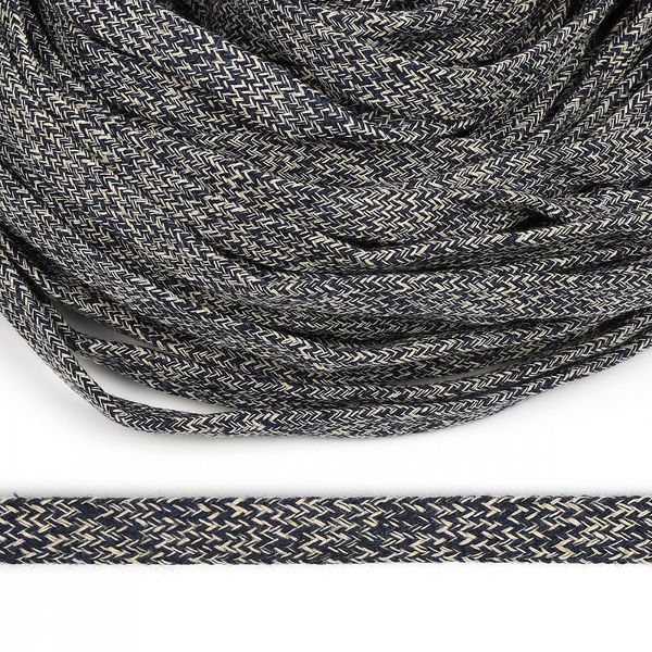 Шнур плоский плетеный х/б ⌀12.0 мм / 50 метров, классическое плетение TW цв.меланж 3: 024 т.синий, 004 бежевый