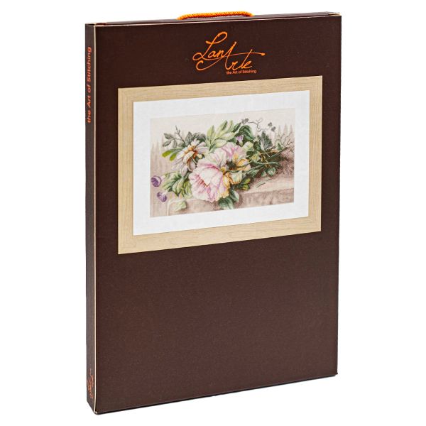Набор для вышивания нитками Lanarte, Натюрморт с пионами и ипомеей 39х26см