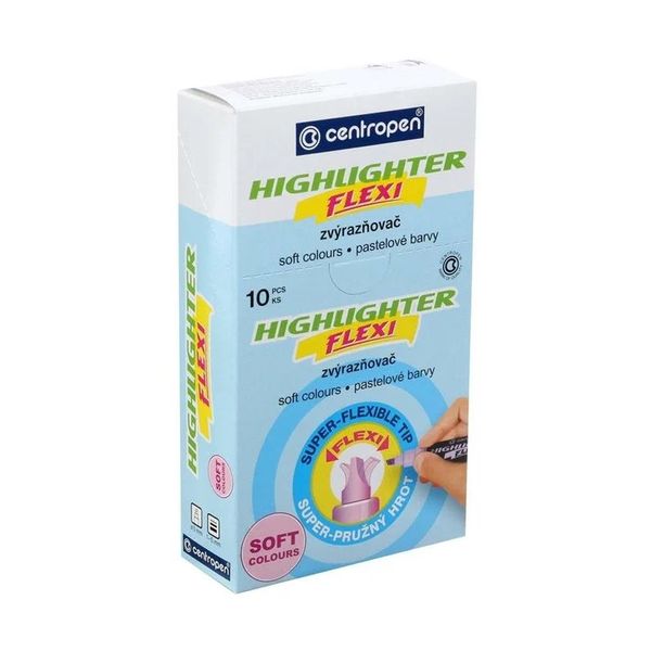 Текстовыделитель HIGHLIGHTER FLEXI-(super-flexible tip) 8542/1 1-5 мм, 10 шт, 8542/1 желтый пастель, Centropen 8542/1