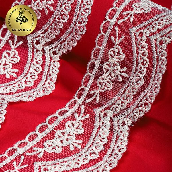 Кружево на сетке 60 мм, 2110 цв.белый уп.13.71м, Kruzhevo