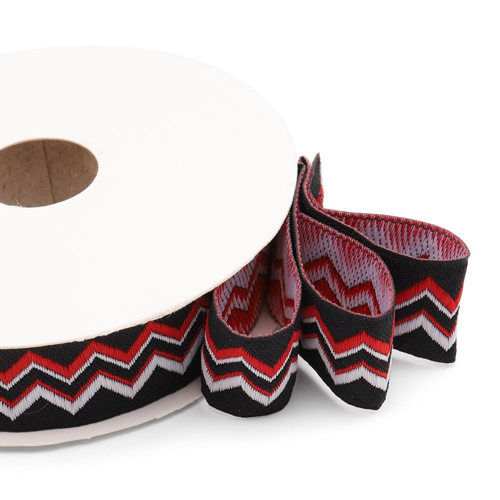 Лента (тесьма) жаккардовая 20.0 мм / 10±0.5 метров, Зигзаг 20278 V1 черный/красный