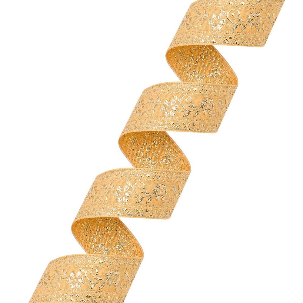 Лента (тесьма) жаккардовая 32.0 мм / 25±1 метров, с метанитом рис. 9842, желтый/золото, С3104Г17