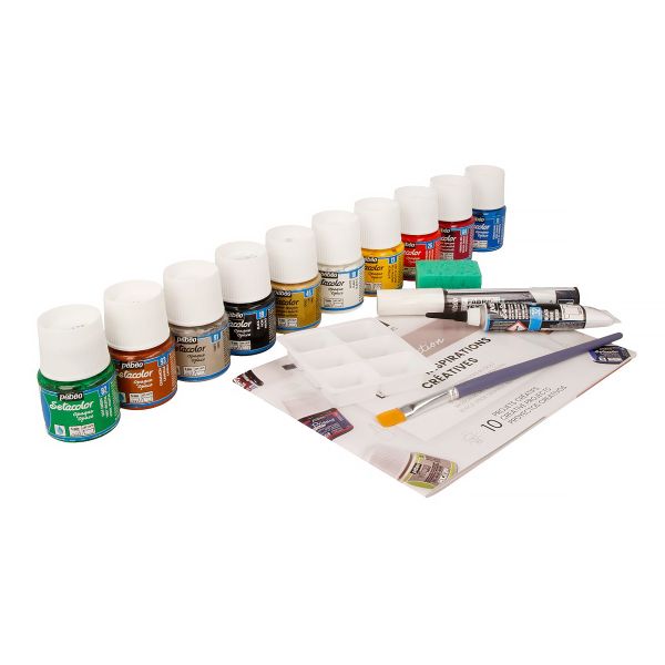 Набор красок Pebeo Setacolor Opaque Коллекция для темных и светлых тканей с аксессуарами 10 цв. 45 мл 758481 1