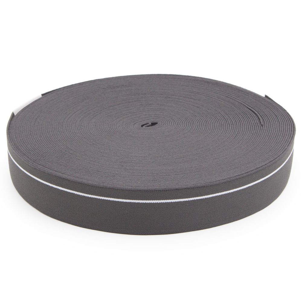 Резинка для мужских трусов и боксеров 35.0 мм / 25 метров, тканая мягкая, 24 г/м, т.серый/белый полоса