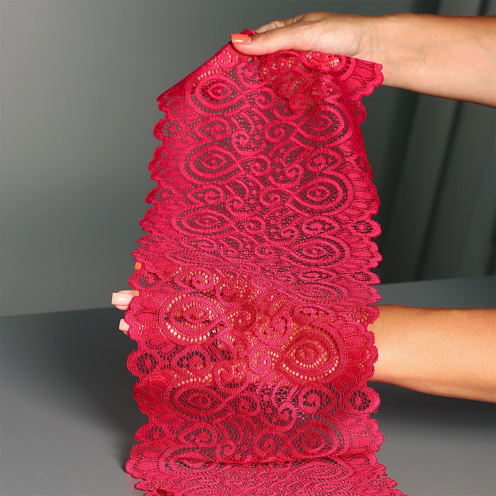 Кружево бельевое эластичное 180 мм / 3 м, TBY.L1351, цв.18-1750 карминовый красный, Kruzhevo