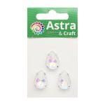 Хрустальные стразы в цапах формы капля, белый с покрытием AB 13х18 мм, 3 шт., АЦ002НН1318