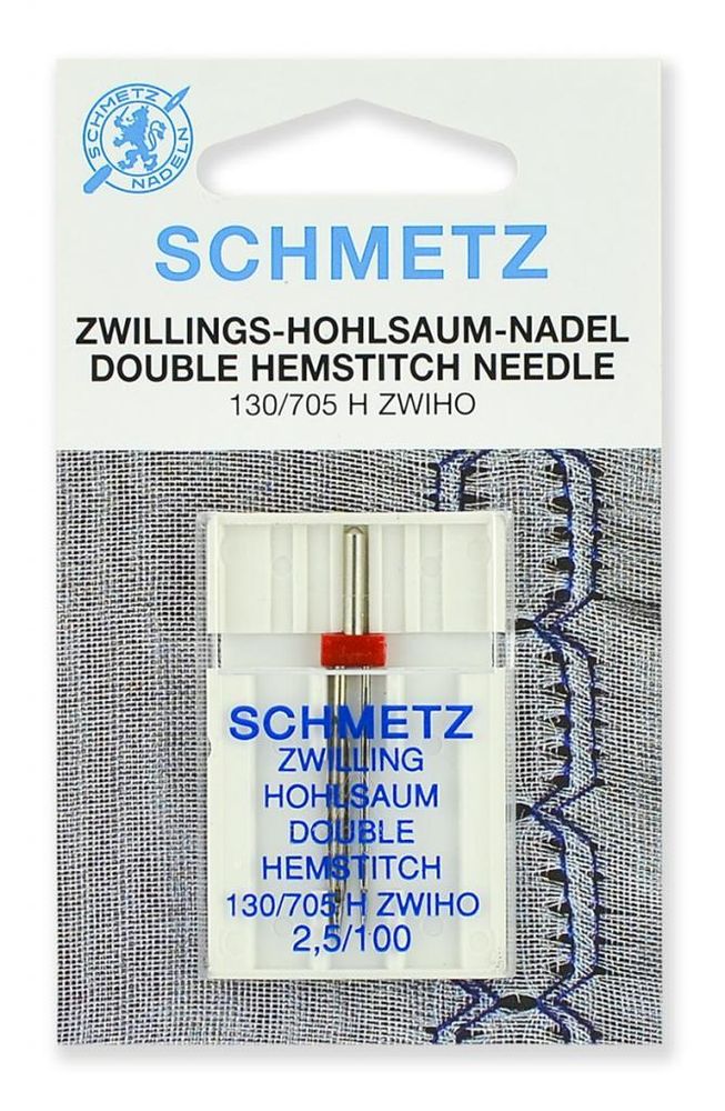Иглы для швейных машин для мережки Schmetz двойные №100/2.5 1шт, 90:25.2.SES, 10 блист.