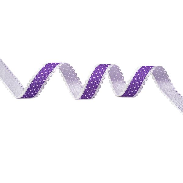 Лента декоративная Горох, 20.0 мм / 25±1 метров, (08 фиолетовый/белый), YH97