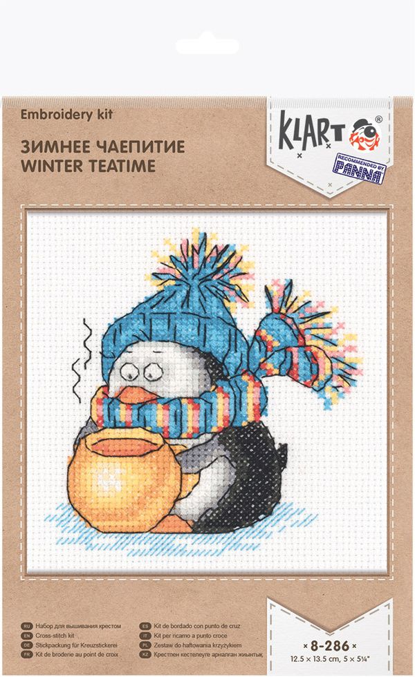 Набор для вышивания нитками Klart, Зимнее чаепитие, 12,5х13,5 см