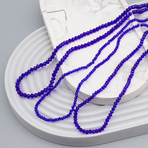 Бусины стекло ⌀2 мм, 3 мм, 4 мм, граненые, рондели, 3 нити по 38±1 см, микс, Astra&Craft, 10 синий