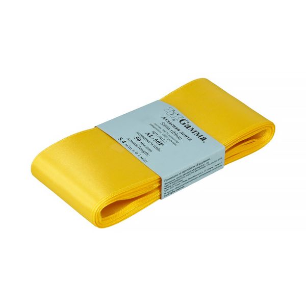 Лента атласная 1-сторонняя 50.0 мм / 5 шт по 5.4 метра, №128 желтый, Gamma AL-50P