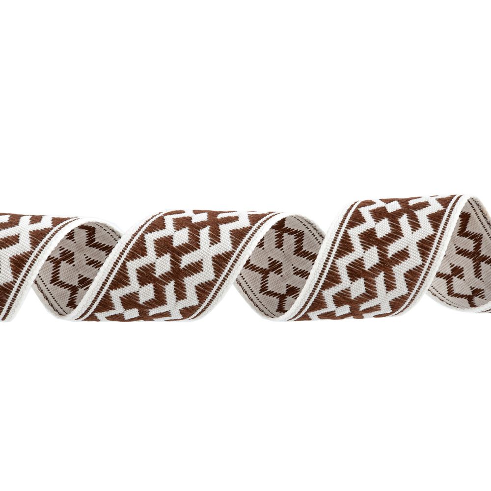 Лента (тесьма) жаккардовая 24.0 мм / 25 метров, Орнамент для северных народов, рис 7527 белый/коричневый (№6), Gamma С3772