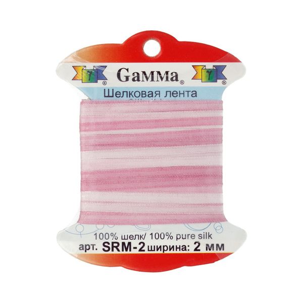 Лента (тесьма) шелковая 2.0 мм / 9.1±0.5 метров, M029 бл.розовый/св.сиреневый, Gamma SRM-2