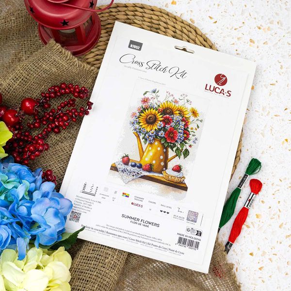 Набор для вышивания нитками Luca-S, Летние цветы, 25х34см