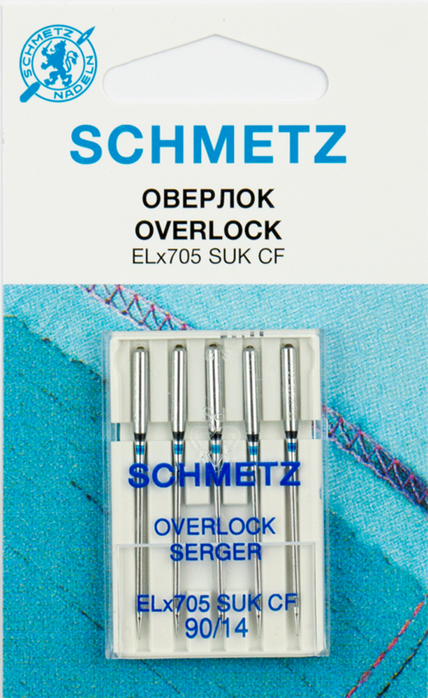 Иглы для плоскошовных машин джерси Schmetz SUK CF ELx705, хром №90, 5шт, 22:40FB1.VDS, 10 блист.