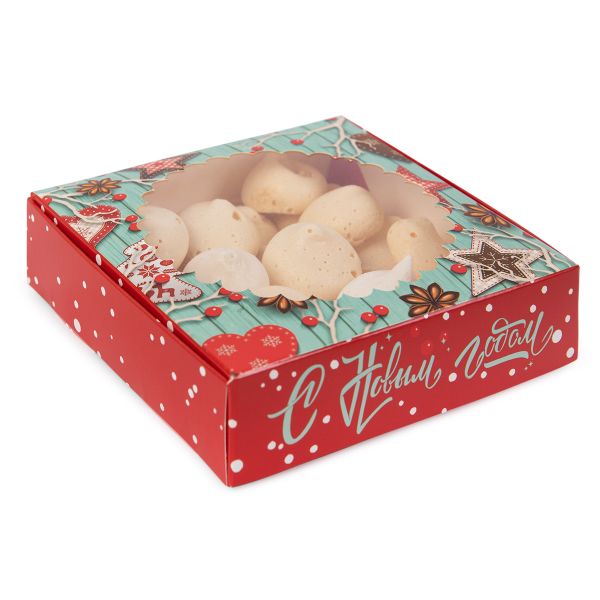 Коробка с окном для печенья 11.5х11.5х3 см, №1 Новогодние чудеса, S-Chief CBC-005