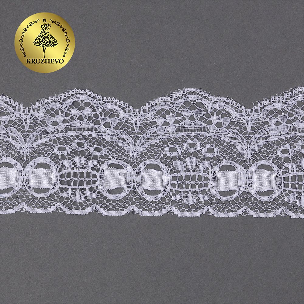 Кружево отделочное в стиле "трикотаж" 50 мм, диз. 928, цв.01 белый, уп. 9.14 м