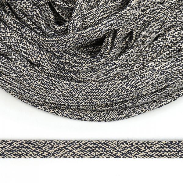 Шнур плоский плетеный х/б ⌀10.0 мм / 50 метров, классическое плетение TW цв.меланж 3: 024 т.синий, 004 бежевый