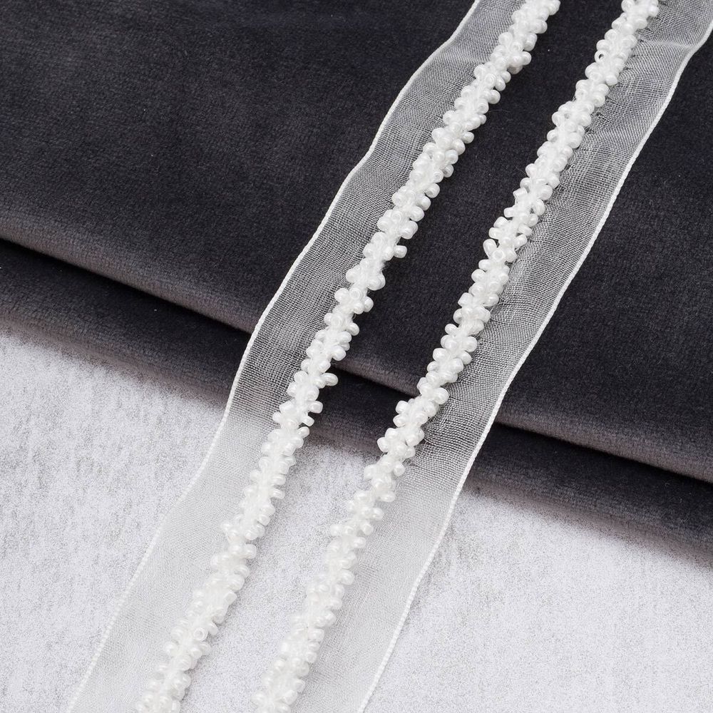 Кант отделочный на сетке с бисером 15 мм / 41.14 метра, белый, 3Al294