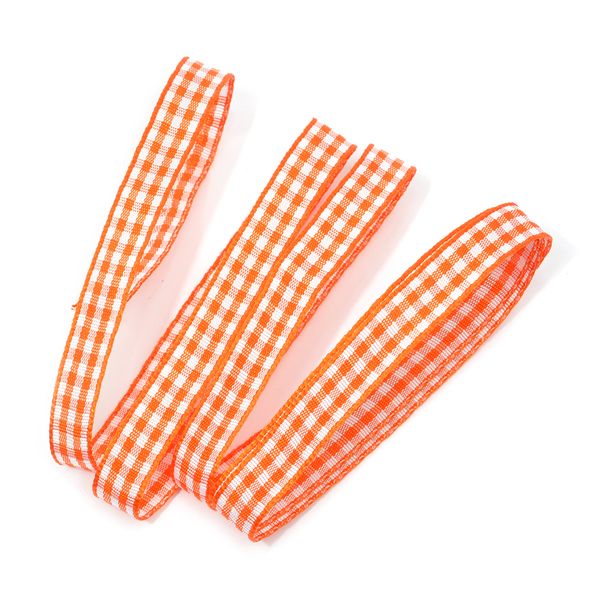 Лента тканевая с рисунком Клетка 10 мм, оранжевый/белый, уп. 20 м