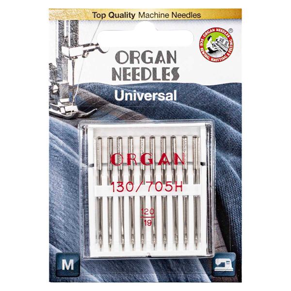 Иглы для швейных машин базовые универсальные 130/705 H, №120, 10 игл, блистер, ORGAN
