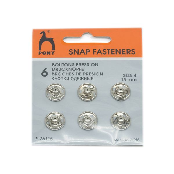 Кнопка пришивная металл ⌀13.0 мм, никель, серебристые, 6 шт, Pony