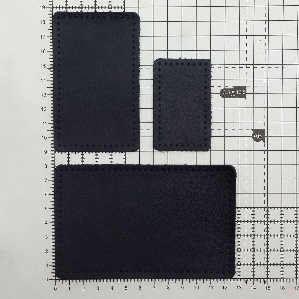 Набор заплаток пришив. из кожи, прямоуг-к 4х6,4см, 6х9,6см, 8х12,7см, с перфорацией, 3 шт (05 темно-синий), 9403