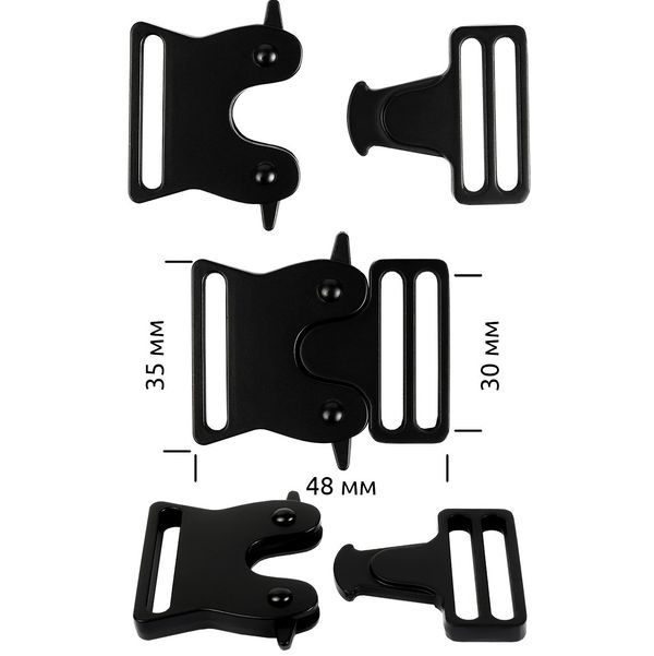 Фастекс (пряжка трезубец) металл 30 мм, 48x35 мм, мат.черный, 6 шт