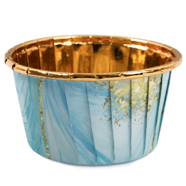 Формы для выпечки бумажные (усиленные с бортиком) 5 см, 5х3.9 см, 12 шт, №02 бирюзовый/ золото, S-Chief PPC-0009