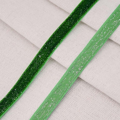 Лента бархатная (тесьма) с люрексом 10.0 мм / 32.9±2 метров, 60 зеленый