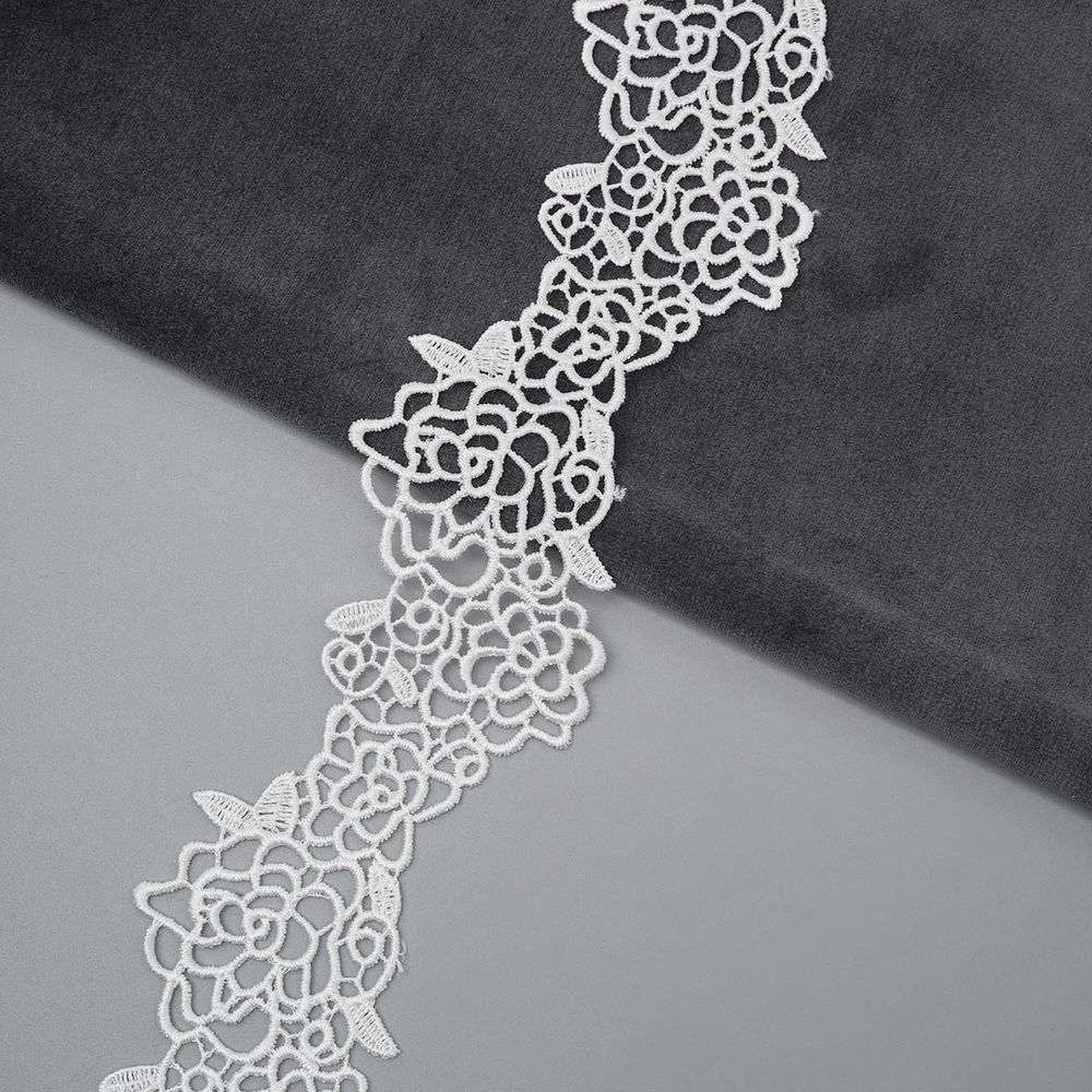 Кружево гипюр (плетёное) 50 мм, / 13.71 метра, белый