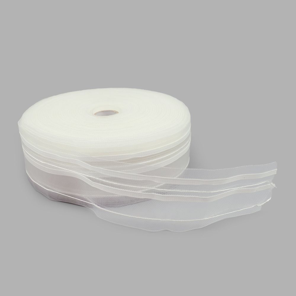 Лента (тесьма) шторная: сборка бантовая (1:2) 60 мм / 50 метров, (2 ряда петель, 2 шнура), прозрачный, C93M