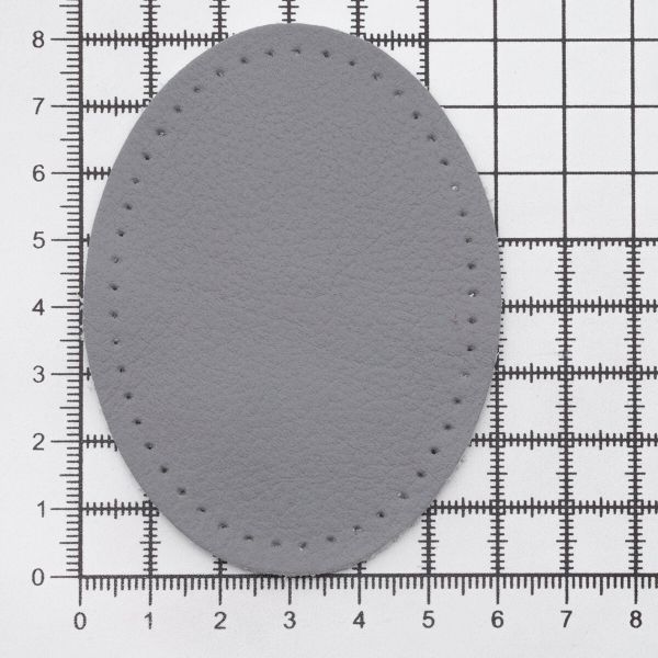 Заплатки пришивные из кожи, овал 6х8,2см с перфорацией, 2 шт, 100% кожа, 07 серый, 9114