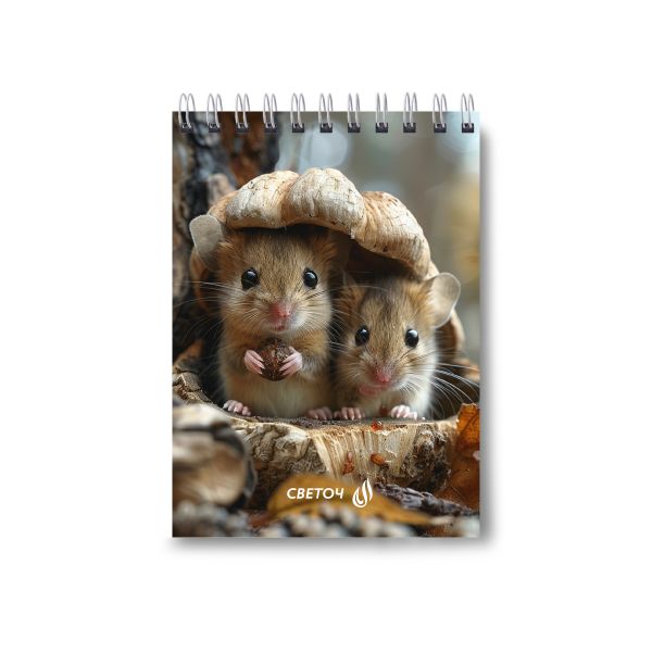 Блокнот на гребне A6 60 л., 4 шт, клетка, Мышки-шалунишки 01221, Светоч Б120