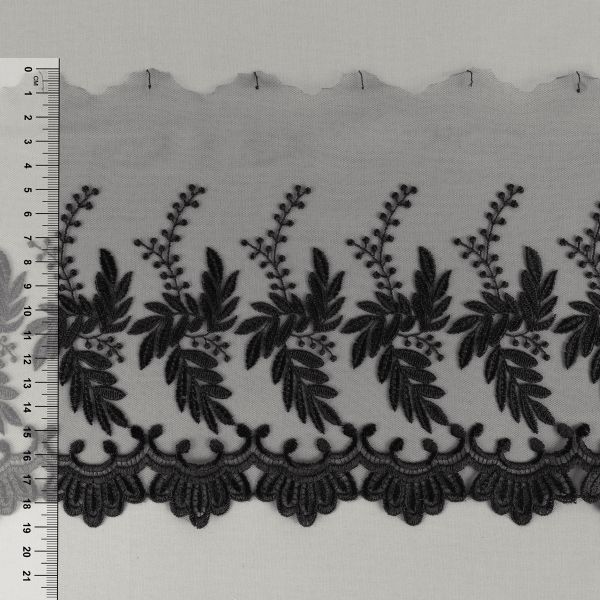 Кружево на сетке 190 мм / 10 м, черный, Gamma GKM-1902