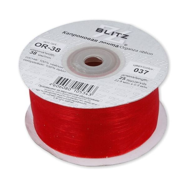 Лента капроновая (органза) 38.0 мм / 22.8±1 метра, 037 т.красный, Blitz OR-38