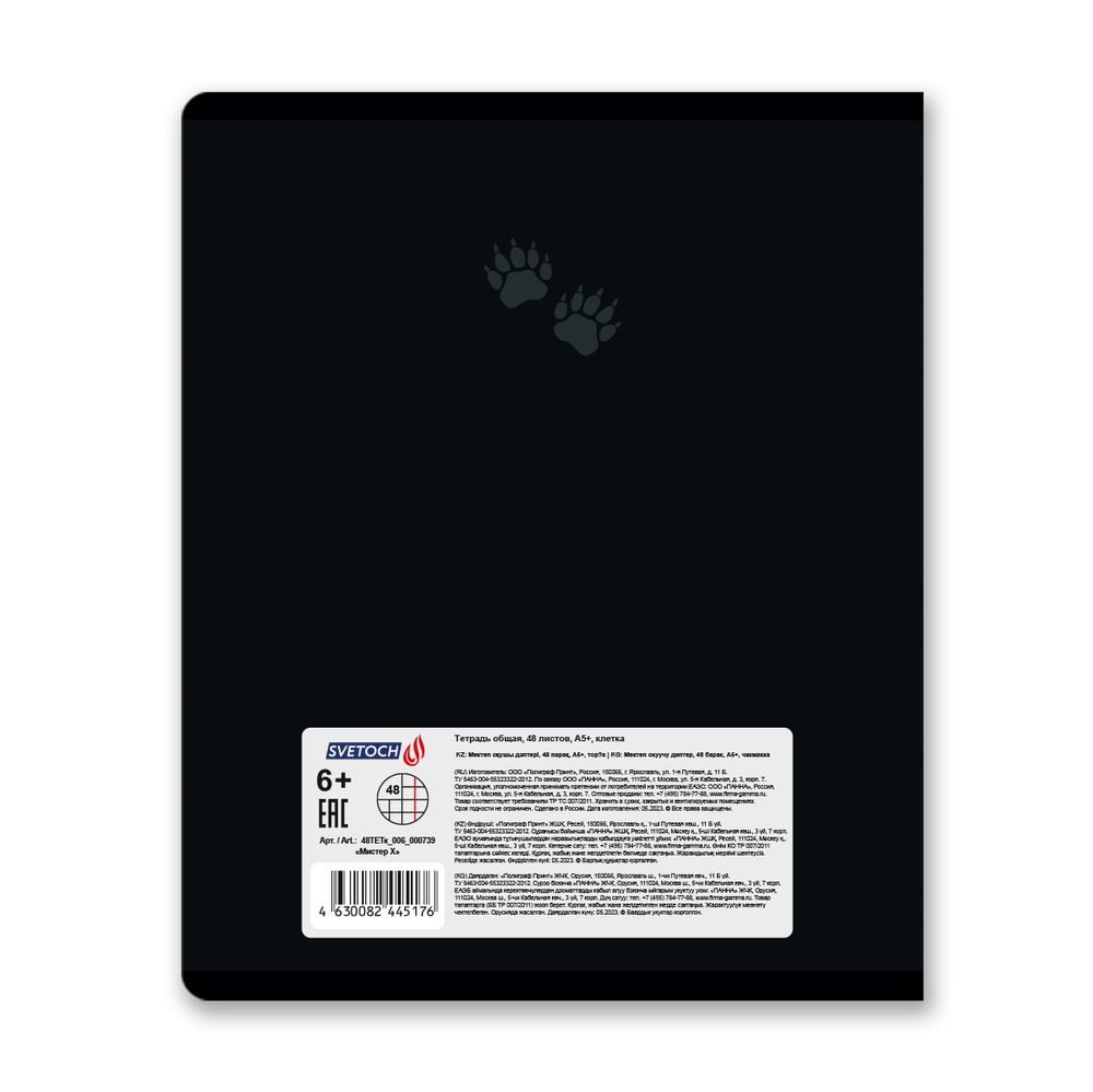 Тетрадь ученическая общая, софт-тач ламинация, A5+ 48 л. на скобе 65 г/м², белизна 100%, 10 шт, клетка в термоусадочной пленке, 000739 Мистер Х, Светоч 48ТЕТк-006