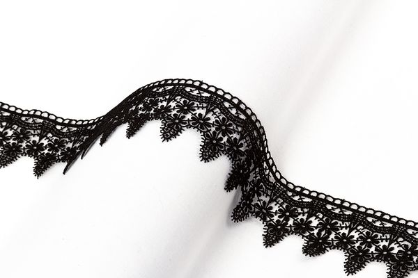Кружево гипюр (плетёное) 58 мм / 8.8 м, черный, Gamma GGM-5801