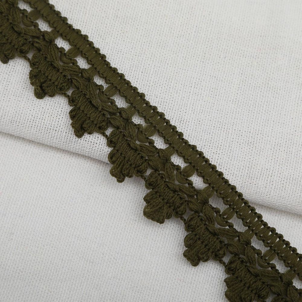 Тесьма отделочная вязаная 32 мм, 10 м, олива