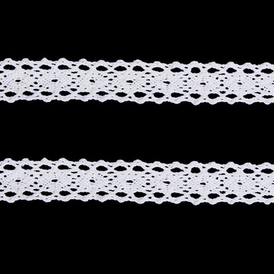 Кружево вязаное (тесьма) хлопковое 15 мм / 9.14 метров, белоснежный