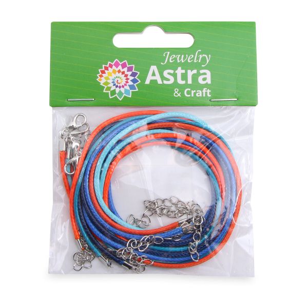 Набор вощенных шнуров для кулонов и подвесок с замком 45см, d-2мм, 6 шт, сине-оранжевый, 65236