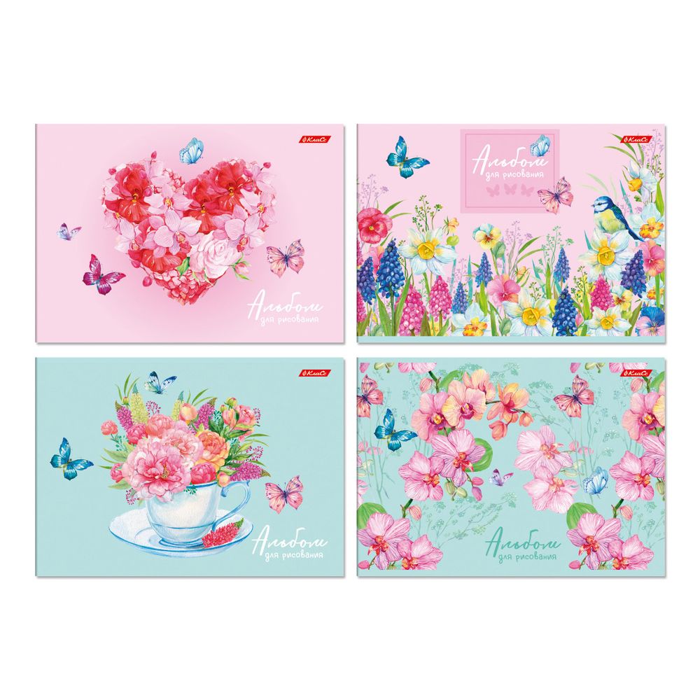 Альбом для рисования 100 г/м², A4 29х20.5 см, склейка с одной стороны 40 л., 4 шт, 40АЛКЛ4_000254 Бабочки, Светоч