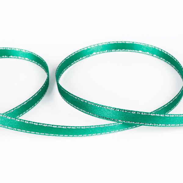 Лента атласная 2-сторонняя с метанитью 6.0 мм / 33±2 метра, 016 зеленый/серебро, Gamma AL-6M