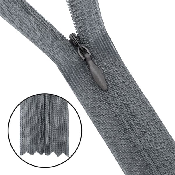 Молния потайная (скрытая) Т3 (3 мм) 1 зам., н/раз., 50 см, нейлон, 392 т.серый, 10 шт